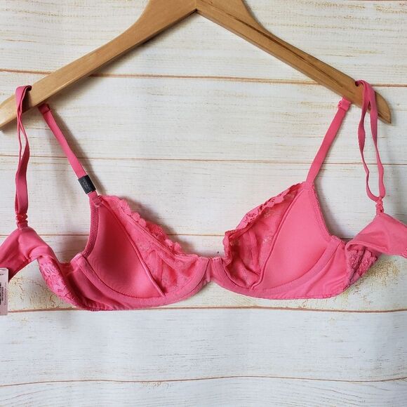 Victoria's Secret Lace Underwire Unlined Demi Bra Peach Women's Size 34C - Picture 9 of 12